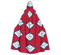 JEJEA Arkansas State Flag Print Witch Wizard Hooded Cloak, Adult Halloween Party Cape, For Witch Vampire Cosplay Costume