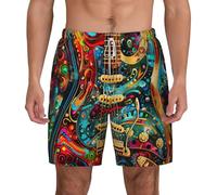 JEJEA Art Guitar Pattern Print Men's Quick-Dry Swim Trunks,Breathable Swimming Board Shorts, for Summer Surfing Beach White