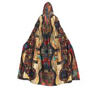 JEJEA Art Guitar Pattern Print Witch Wizard Hooded Cloak, Adult Halloween Party Cape, For Witch Vampire Cosplay Costume