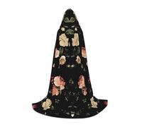 JEJEA Autumn Beautiful Floral Print Halloween Cosplay Christmas Party Outfits Hooded Wizard Robe Halloween Cloak Medieval Renaissance
