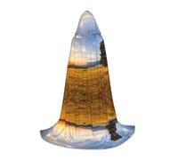 JEJEA Autumn Golden Grass Landscape Print Halloween Cosplay Christmas Party Outfits Hooded Wizard Robe Halloween Cloak Medieval Renaissance