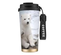 JEJEA Baby Polar Bear Print Stainless Steel Insulated Mugs, Double Wall Coffee Cups, Coffee Travel Mug for Home Office