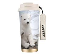 JEJEA Baby Polar Bear Print Stainless Steel Insulated Mugs, Double Wall Coffee Cups, Coffee Travel Mug for Home Office