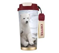 JEJEA Baby Polar Bear Print Stainless Steel Insulated Mugs, Double Wall Coffee Cups, Coffee Travel Mug for Home Office