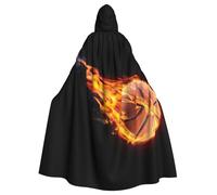 JEJEA Basketball On Fire Print Witch Wizard Hooded Cloak, Adult Halloween Party Cape, For Witch Vampire Cosplay Costume