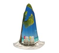 JEJEA Beach Palm Tree Chairs Boats Print Halloween Cosplay Christmas Party Outfits Hooded Wizard Robe Halloween Cloak Medieval Renaissance