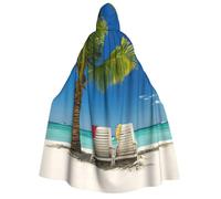 JEJEA Beach Palm Tree Chairs Boats print Halloween Hooded Cloak Cape Unisex for Cosplay, Christmas Party Favors Witchy Outfits