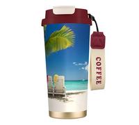 JEJEA Beach Palm Tree Chairs Boats Print Stainless Steel Insulated Mugs, Double Wall Coffee Cups, Coffee Travel Mug for Home Office