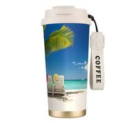 JEJEA Beach Palm Tree Chairs Boats Print Stainless Steel Insulated Mugs, Double Wall Coffee Cups, Coffee Travel Mug for Home Office