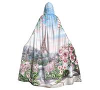 JEJEA Beautiful Eiffel Tower Paris Print Witch Wizard Hooded Cloak, Adult Halloween Party Cape, For Witch Vampire Cosplay Costume