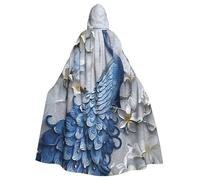 JEJEA Beautiful Peacock Print Witch Wizard Hooded Cloak, Adult Halloween Party Cape, For Witch Vampire Cosplay Costume