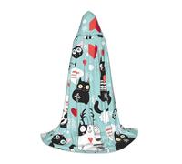 JEJEA Black And White Cats Print Halloween Cosplay Christmas Party Outfits Hooded Wizard Robe Halloween Cloak Medieval Renaissance