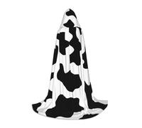 JEJEA Black And White Cow Print Print Halloween Cosplay Christmas Party Outfits Hooded Wizard Robe Halloween Cloak Medieval Renaissance