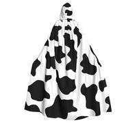 JEJEA Black And White Cow Print Print Witch Wizard Hooded Cloak, Adult Halloween Party Cape, For Witch Vampire Cosplay Costume