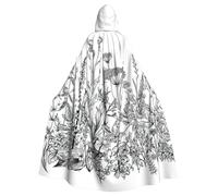 JEJEA Black And White Flowers Print Witch Wizard Hooded Cloak, Adult Halloween Party Cape, For Witch Vampire Cosplay Costume