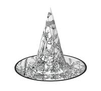 JEJEA Black And White Flowers Print Women'S Large Witch Hat Witch Hat Witches Hats Halloween Cosplay Party Accessory