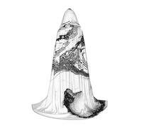 JEJEA Black And White Marble Print Halloween Cosplay Christmas Party Outfits Hooded Wizard Robe Halloween Cloak Medieval Renaissance