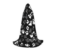 JEJEA Black And White Paw Print Print Halloween Cosplay Christmas Party Outfits Hooded Wizard Robe Halloween Cloak Medieval Renaissance