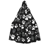 JEJEA Black and white Paw Print print Halloween Hooded Cloak Cape Unisex for Cosplay, Christmas Party Favors Witchy Outfits