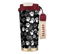 JEJEA Black and White Paw Print Print Stainless Steel Insulated Mugs, Double Wall Coffee Cups, Coffee Travel Mug for Home Office