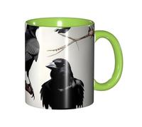JEJEA Black Crow Birds On A Branch Print 11 Oz Pottery Mug, Ceramic Coffee Cups Elegant Tea Mugs with Gift Box for Women with 6 Colors