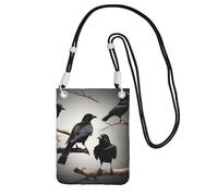 JEJEA Black Crow Birds On A Branch Print Crossbody Phone Bag For Women Men, Adjustable Strap Phone Purse, For Travel Shopping