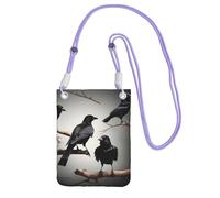 JEJEA Black Crow Birds On A Branch Print Crossbody Phone Bag For Women Men, Adjustable Strap Phone Purse, For Travel Shopping