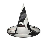 JEJEA Black Crow Birds On A Branch Print Women'S Large Witch Hat Witch Hat Witches Hats Halloween Cosplay Party Accessory