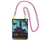 JEJEA Black Haunted Mansion Print Crossbody Phone Bag For Women Men, Adjustable Strap Phone Purse, For Travel Shopping