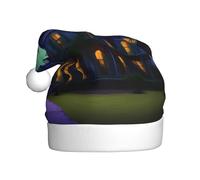 JEJEA Black Haunted Mansion Print Gorros De Navidad Para Adultos, Santa Hats For Funny, Novelty Christmas Hats, For Xmas Party