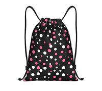 JEJEA black polka dots print Drawstring Backpack Drawstring Gym Bags Draw String Bags Backpack for Swimming, Beach