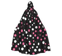JEJEA Black Polka Dots Print Witch Wizard Hooded Cloak, Adult Halloween Party Cape, For Witch Vampire Cosplay Costume