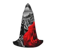 JEJEA Black White And Red Roses Print Halloween Cosplay Christmas Party Outfits Hooded Wizard Robe Halloween Cloak Medieval Renaissance