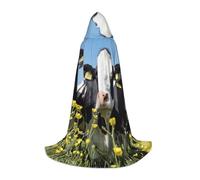 JEJEA Black White Cows Print Halloween Cosplay Christmas Party Outfits Hooded Wizard Robe Halloween Cloak Medieval Renaissance
