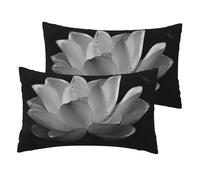 JEJEA Black White Flower Print Pillow Case 30x50cm, Set Of 2, Linen Throw Cushion Covers, Decorative Throw Pillow Covers