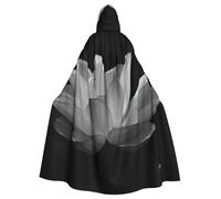 JEJEA Black White Flower Print Witch Wizard Hooded Cloak, Adult Halloween Party Cape, For Witch Vampire Cosplay Costume