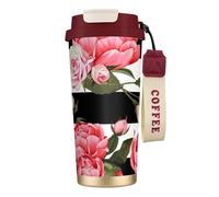 JEJEA Black White Striped Flowers Print Stainless Steel Insulated Mugs, Double Wall Coffee Cups, Coffee Travel Mug for Home Office