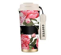 JEJEA Black White Striped Flowers Print Stainless Steel Insulated Mugs, Double Wall Coffee Cups, Coffee Travel Mug for Home Office
