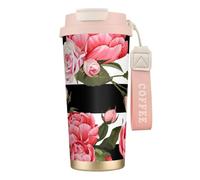 JEJEA Black White Striped Flowers Print Stainless Steel Insulated Mugs, Double Wall Coffee Cups, Coffee Travel Mug for Home Office