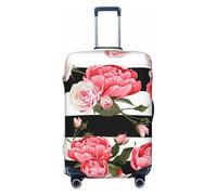 JEJEA Black White Striped Flowers Print Suitcase Cover Protector Travel Luggage Cover Suitcase Washable Baggage Covers Anti-Scratch