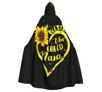 JEJEA Blessed To Be Called Nana Sunflower Print Witch Wizard Hooded Cloak, Adult Halloween Party Cape, For Witch Vampire Cosplay Costume