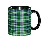 JEJEA Blue and Green Scottish Tartan Print 11 Oz Pottery Mug, Ceramic Coffee Cups Elegant Tea Mugs with Gift Box for Women with 6 Colors