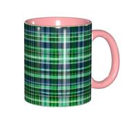 JEJEA Blue and Green Scottish Tartan Print 11 Oz Pottery Mug, Ceramic Coffee Cups Elegant Tea Mugs with Gift Box for Women with 6 Colors