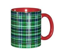 JEJEA Blue and Green Scottish Tartan Print 11 Oz Pottery Mug, Ceramic Coffee Cups Elegant Tea Mugs with Gift Box for Women with 6 Colors