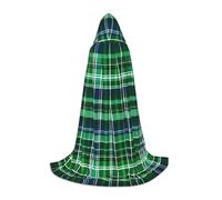 JEJEA Blue And Green Scottish Tartan Print Halloween Cosplay Christmas Party Outfits Hooded Wizard Robe Halloween Cloak Medieval Renaissance