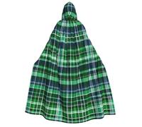 JEJEA Blue and Green Scottish Tartan print Halloween Hooded Cloak Cape Unisex for Cosplay, Christmas Party Favors Witchy Outfits