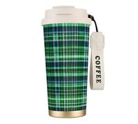 JEJEA Blue and Green Scottish Tartan Print Stainless Steel Insulated Mugs, Double Wall Coffee Cups, Coffee Travel Mug for Home Office