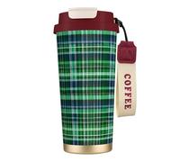 JEJEA Blue and Green Scottish Tartan Print Stainless Steel Insulated Mugs, Double Wall Coffee Cups, Coffee Travel Mug for Home Office