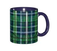 JEJEA Blue Scottish Tartan Print 11 Oz Pottery Mug, Ceramic Coffee Cups Elegant Tea Mugs with Gift Box for Women with 6 Colors