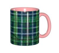 JEJEA Blue Scottish Tartan Print 11 Oz Pottery Mug, Ceramic Coffee Cups Elegant Tea Mugs with Gift Box for Women with 6 Colors